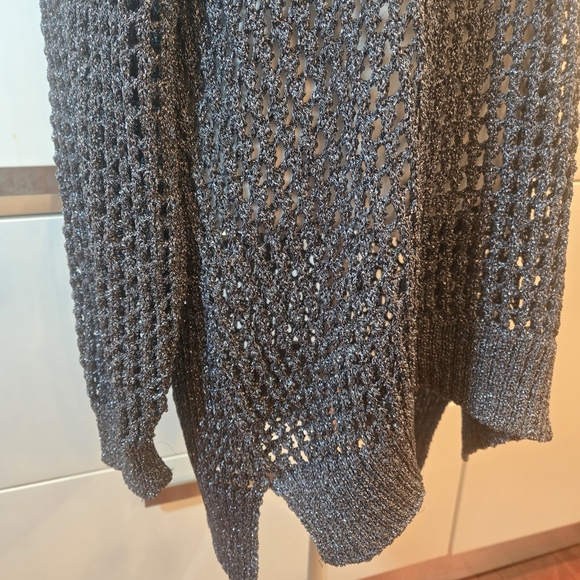 Crochet Macrame Metallic Off The Shoulder Oversized Sweater Gray Large - Picture 6 of 9